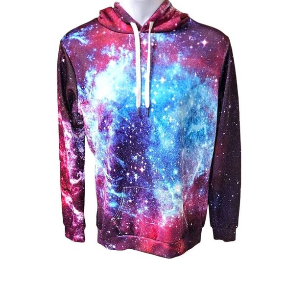 SPACE STAR TIE DYE HOODED PULLOVER SWEATSHIRT SIZE L/XL NWOT - Picture 2 of 11